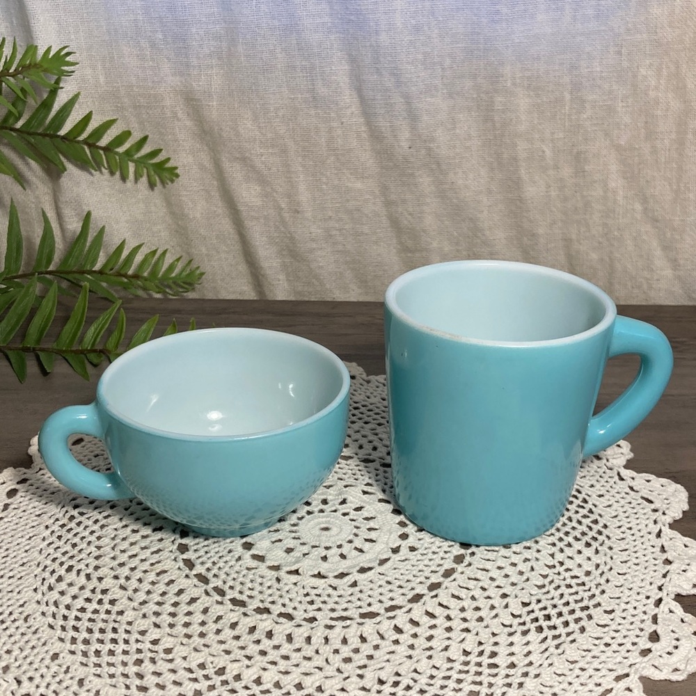 Vintage Turquoise Ceramic Mug and Cup Set Hazel Atlas